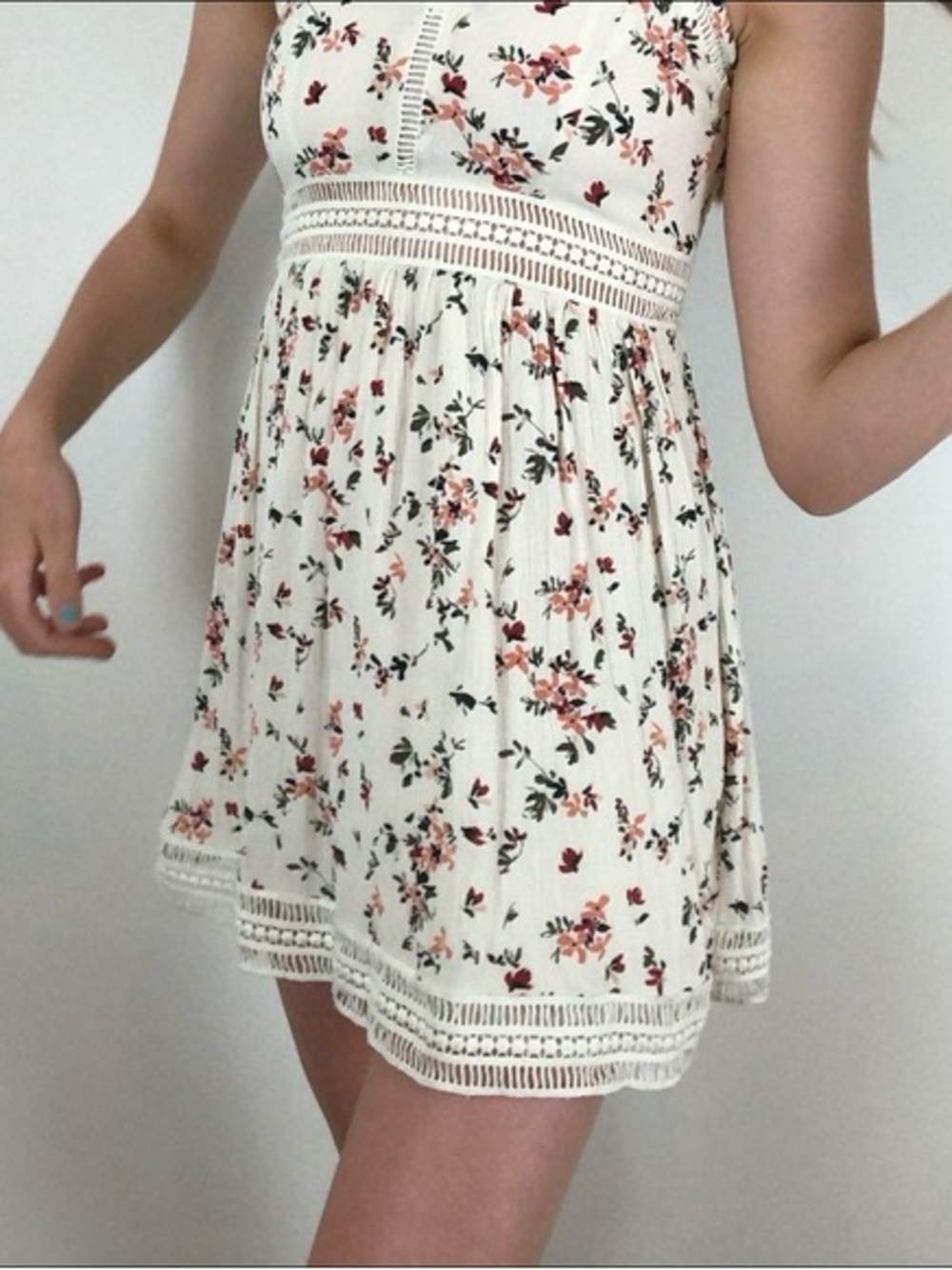 Abercrombie & Fitch Cream Floral Crochet-Trim Summer Dress